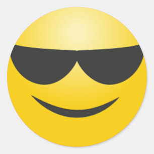 Cool smiling face with sunglasses funny emoji classic round sticker