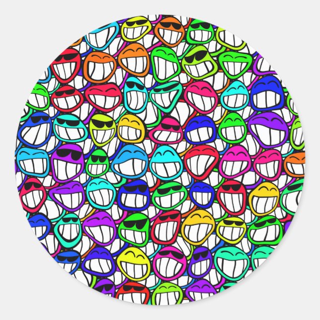 COOL SMILING FACES GROUP CLASSIC ROUND STICKER (Front)