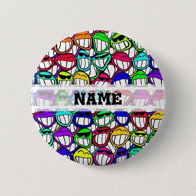 COOL SMILING FACES GROUP + your text 6 Cm Round Badge (Front)
