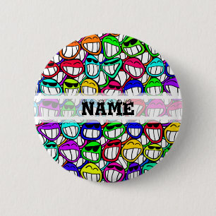 COOL SMILING FACES GROUP + your text 6 Cm Round Badge