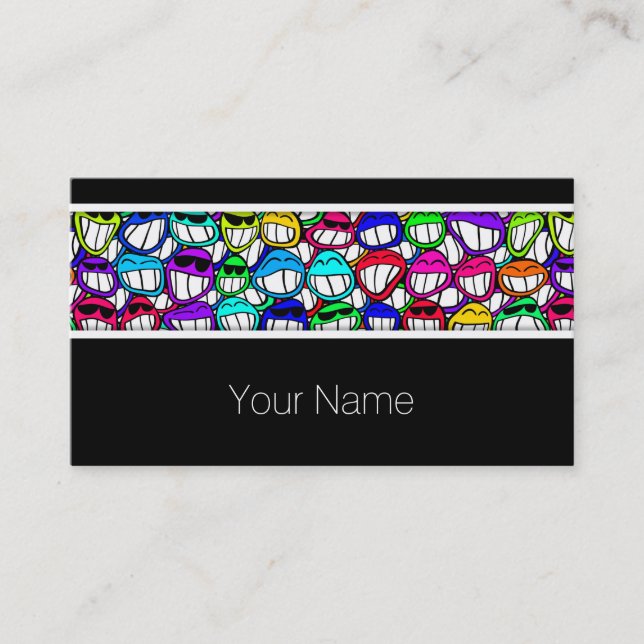 COOL SMILING FACES GROUP + your text & ideas Business Card (Front)