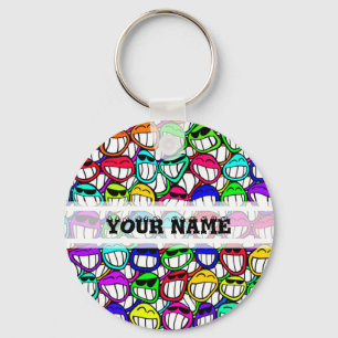 COOL SMILING FACES GROUP + your text Key Ring
