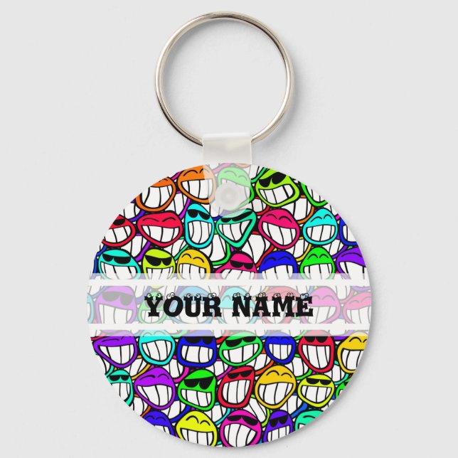 COOL SMILING FACES GROUP + your text Key Ring (Front)
