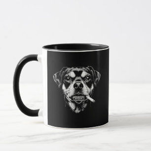 Cool Smoking Dog Portrait Black and White Mug
