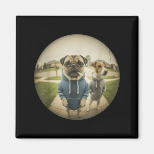 Cool smoking pug dog meme porch fisheye peephole magnet