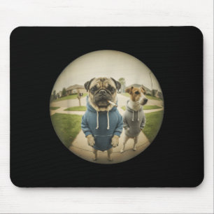 Cool smoking pug dog meme porch fisheye peephole mouse pad