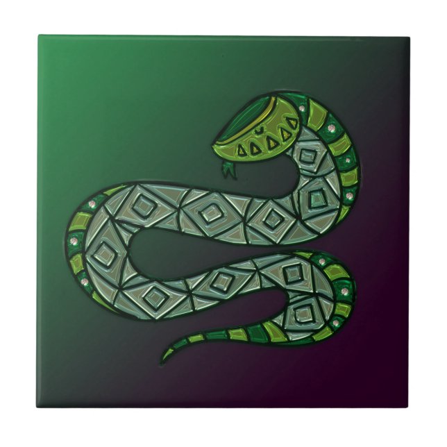 Cool Snake Metallized Tribal Art Ceramic Tile (Front)