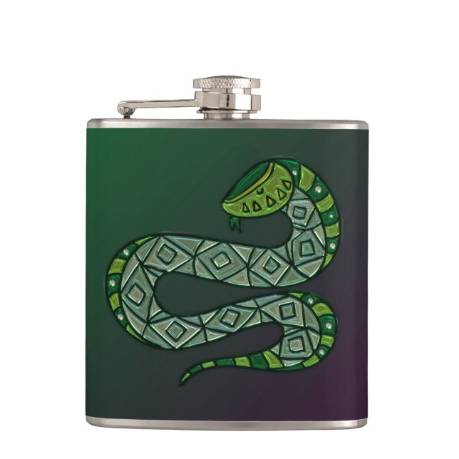 Cool Snake Metallized Tribal Art Hip Flask (Front)