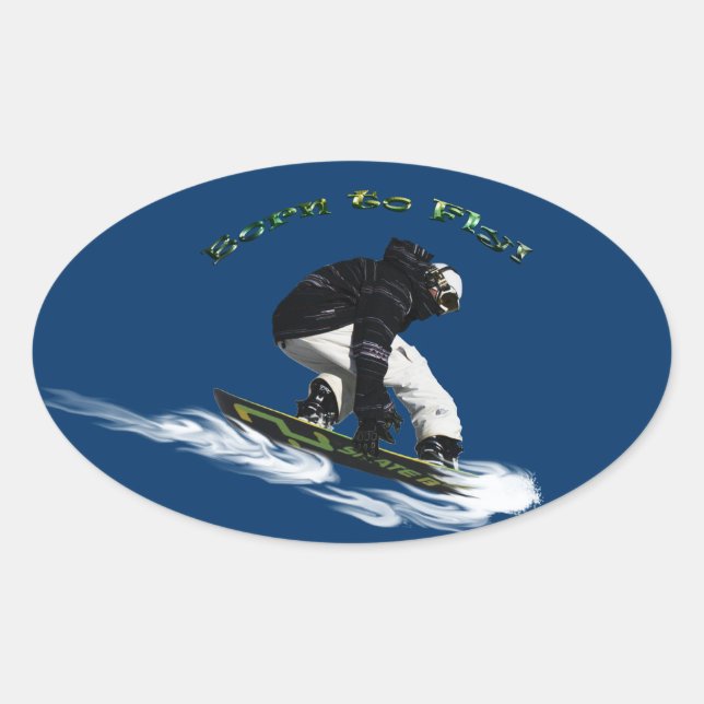 Cool Snow Boarder Winter Sports Theme Oval Sticker (Front)