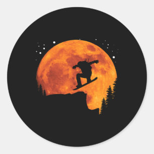 Cool Snowboard Snowboarder Cliff Jump To The Moon Classic Round Sticker