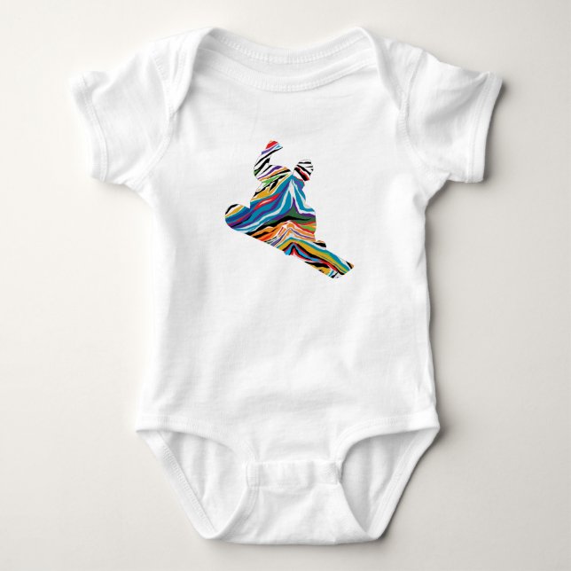 Cool Snowboarder in a Psychedelic Zebra Pattern Baby Bodysuit (Front)