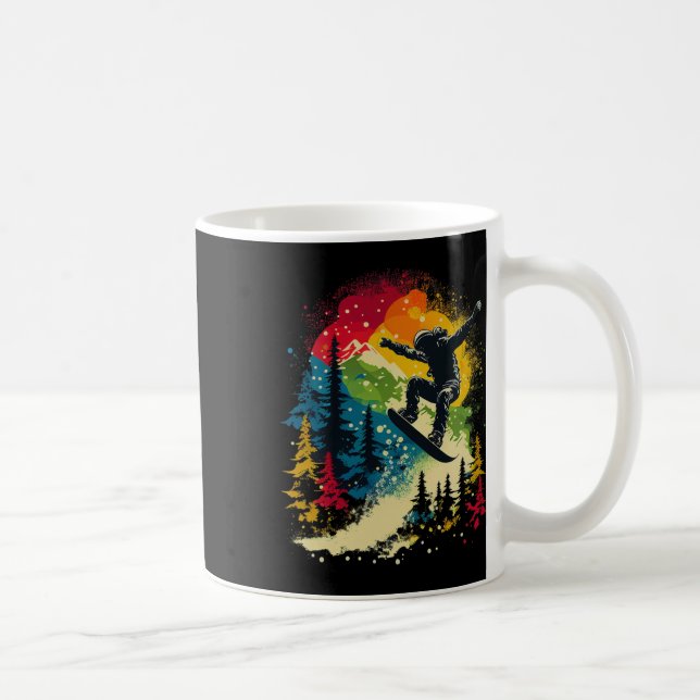Cool Snowboarder Snowboarding Mountains Trees Men' Coffee Mug (Right)