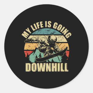 Cool Snowboarding My Life Is Going Downhill Classic Round Sticker