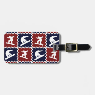 Cool Snowboarding Red Blue Square Pattern Luggage Tag