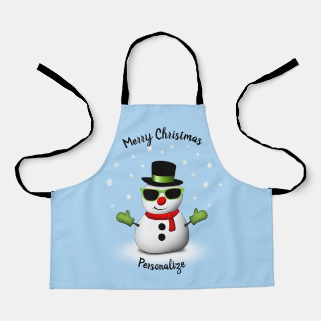 Cool Snowman Adorable Smirk Christmas Personalise  Apron (Front)