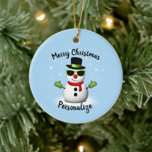 Cool Snowman Adorable Smirk Christmas Personalise Ceramic Ornament