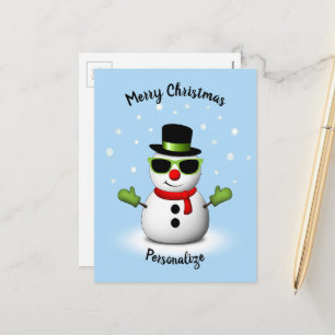 Cool Snowman Adorable Smirk Christmas Personalise Holiday Postcard