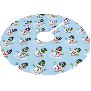 Cool Snowman Christmas Winter blue pattern Brushed Polyester Tree Skirt
