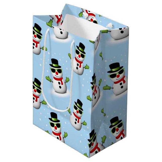 Cool Snowman Christmas Winter blue pattern Medium Gift Bag (Front Angled)