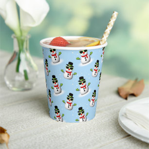 Cool Snowman Christmas Winter blue pattern Paper Cups