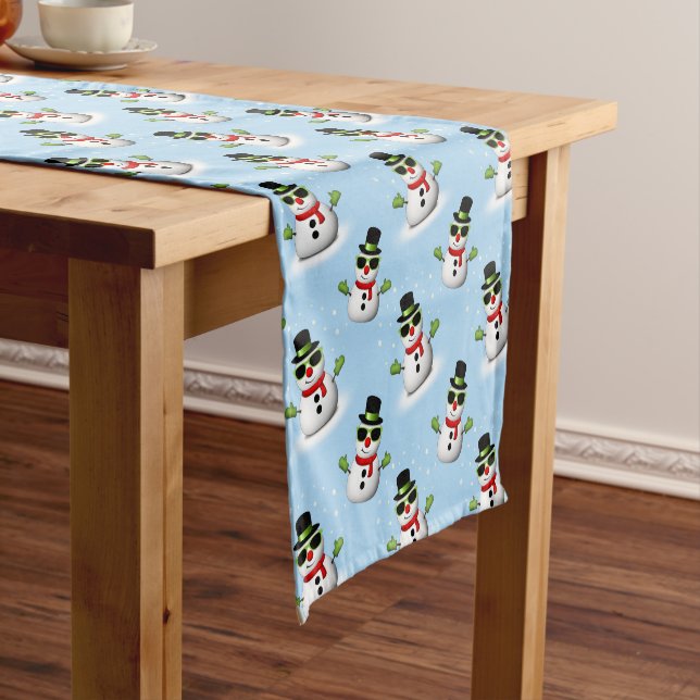 Cool Snowman Christmas Winter blue pattern Short Table Runner (In Situ)