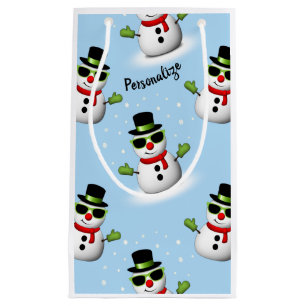 Cool Snowman Christmas Winter blue pattern Small Gift Bag