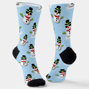 Cool Snowman Christmas Winter blue pattern Socks