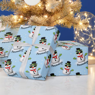 Cool Snowman Christmas Winter blue pattern Wrapping Paper