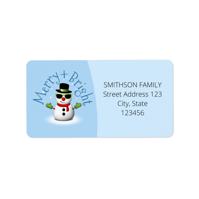 Cool Snowman Merry Bright Christmas Custom Family  Label (Front)