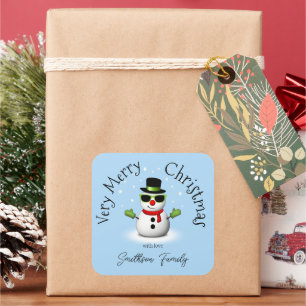 Cool Snowman Merry Christmas Winter Custom Family Square Sticker