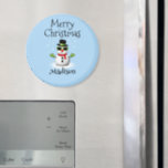 Cool Snowman Merry Christmas Winter Custom name Magnet<br><div class="desc">Cool Snowman Merry Christmas Winter Custom name magnet. Customise cute unique kid's gift. Illustration of a cool snowman with green sunglasses and gloves,  red scarf,  and black top hat on light blue.</div>