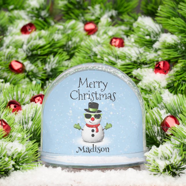 Cool Snowman Merry Christmas Winter Custom name Snowglobe (Christmas)
