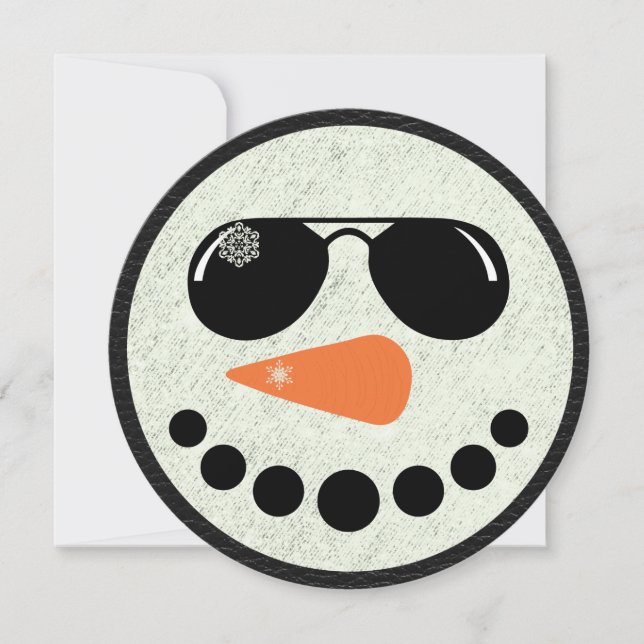 Cool Snowman Round Christmas Flat Card (Front)