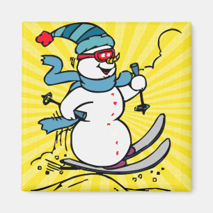 Cool Snowman Skiing skiing lovers winter sport Magnet