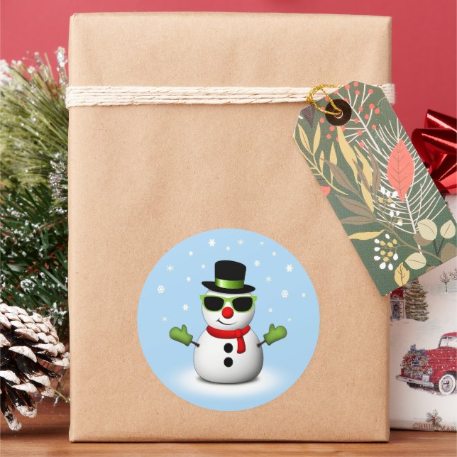 Cool Snowman with Shades and Adorable Smirk Classic Round Sticker (Holiday)