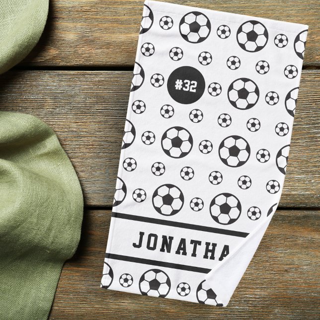Cool Soccer Ball Pattern Name & Number Sport Team  Hand Towel (Creator Uploaded)