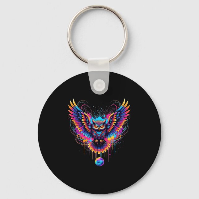 Cool Soccer Owl Art Paint Splatter Design  Key Ring (Front)