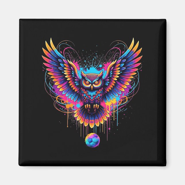 Cool Soccer Owl Art Paint Splatter Design  Magnet (Front)