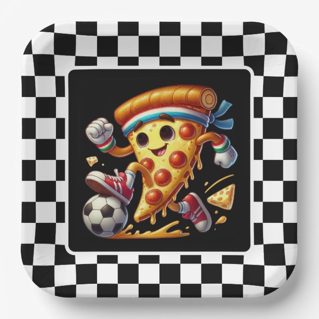 Cool Soccer pizza party  Paper Plate (Front)