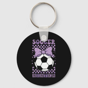 Cool soccer sister ball cute purple coquette bow key ring