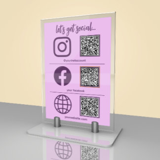 Cool Social Media Sign With QR Code Table Card