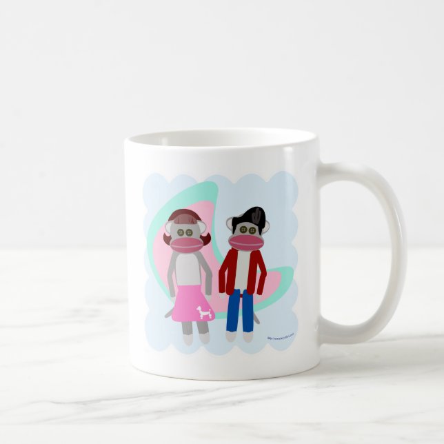 Cool Sock Hop Sock Monkeys Retro Cartoon Art Coffee Mug (Right)