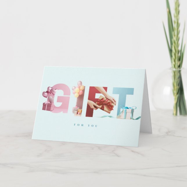 Cool Soft Blue GIFT Birthday Photo Typography Card (Front)