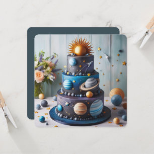 COOL SOLAR SYSTEM THEME KIDS BIRTHDAY CAKE CARD