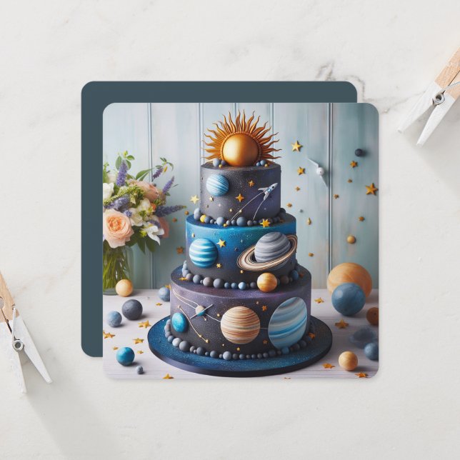 COOL SOLAR SYSTEM THEME  KIDS BIRTHDAY CAKE CARD (Front/Back In Situ)