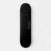 Cool Solid Plain Black Gold Monogrammed Signed Skateboard (Front)