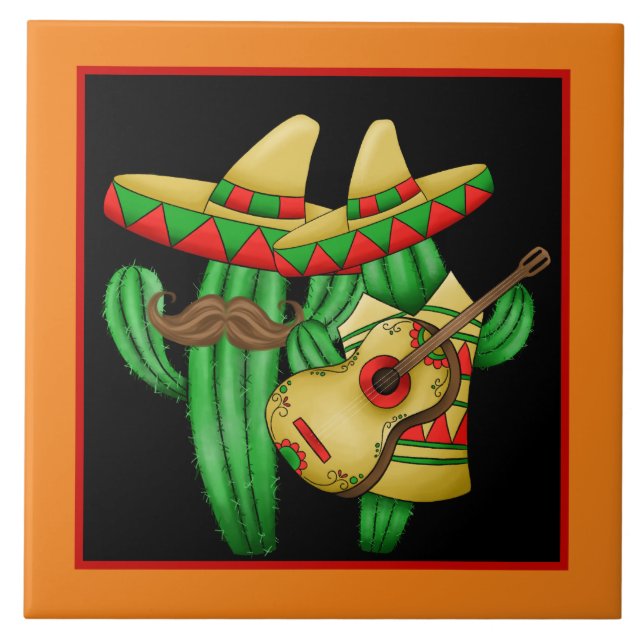 cool Southwestern cactus decor Ceramic Tile (Front)