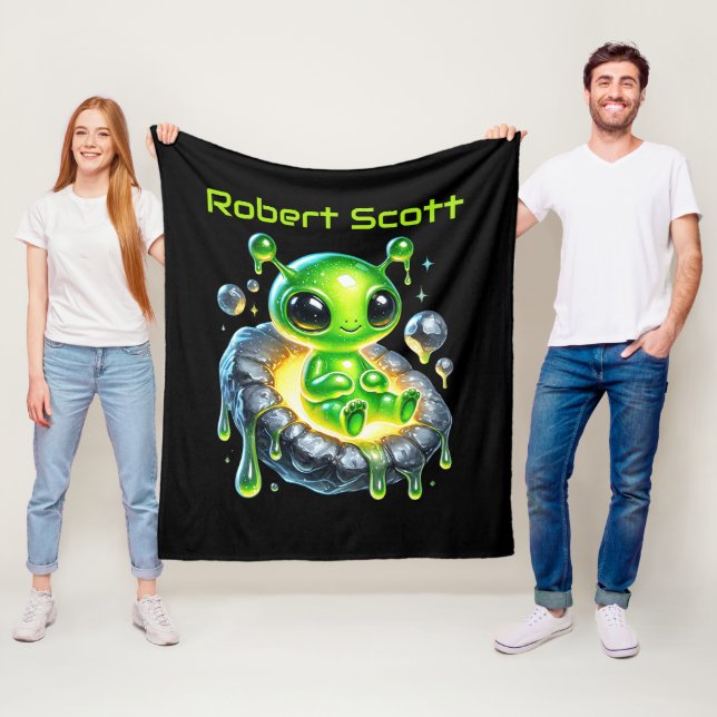 Cool space alien boys fleece blanket (In Situ)