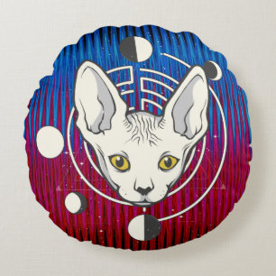 Cool Space Cat Face Design Round Cushion