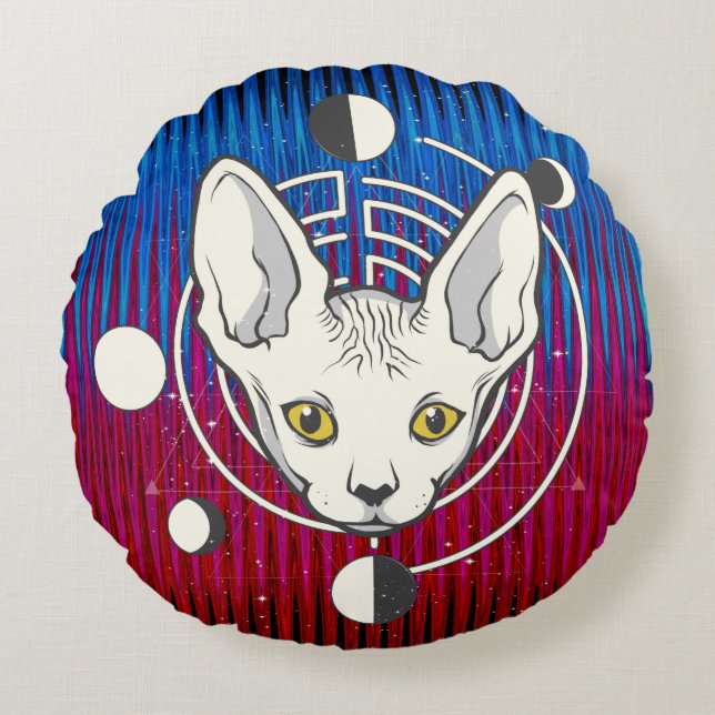 Cool Space Cat Face Design Round Cushion (Front)